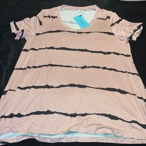 NWT Stylish Pink and Black Striped Short Sleeve Tee